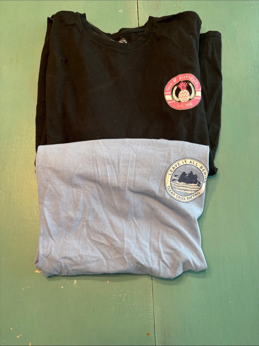 Comfort Colors Black & Light Blue Short Sleeve Tees with Chest Patches